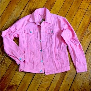 Pink distressed Jean jacket